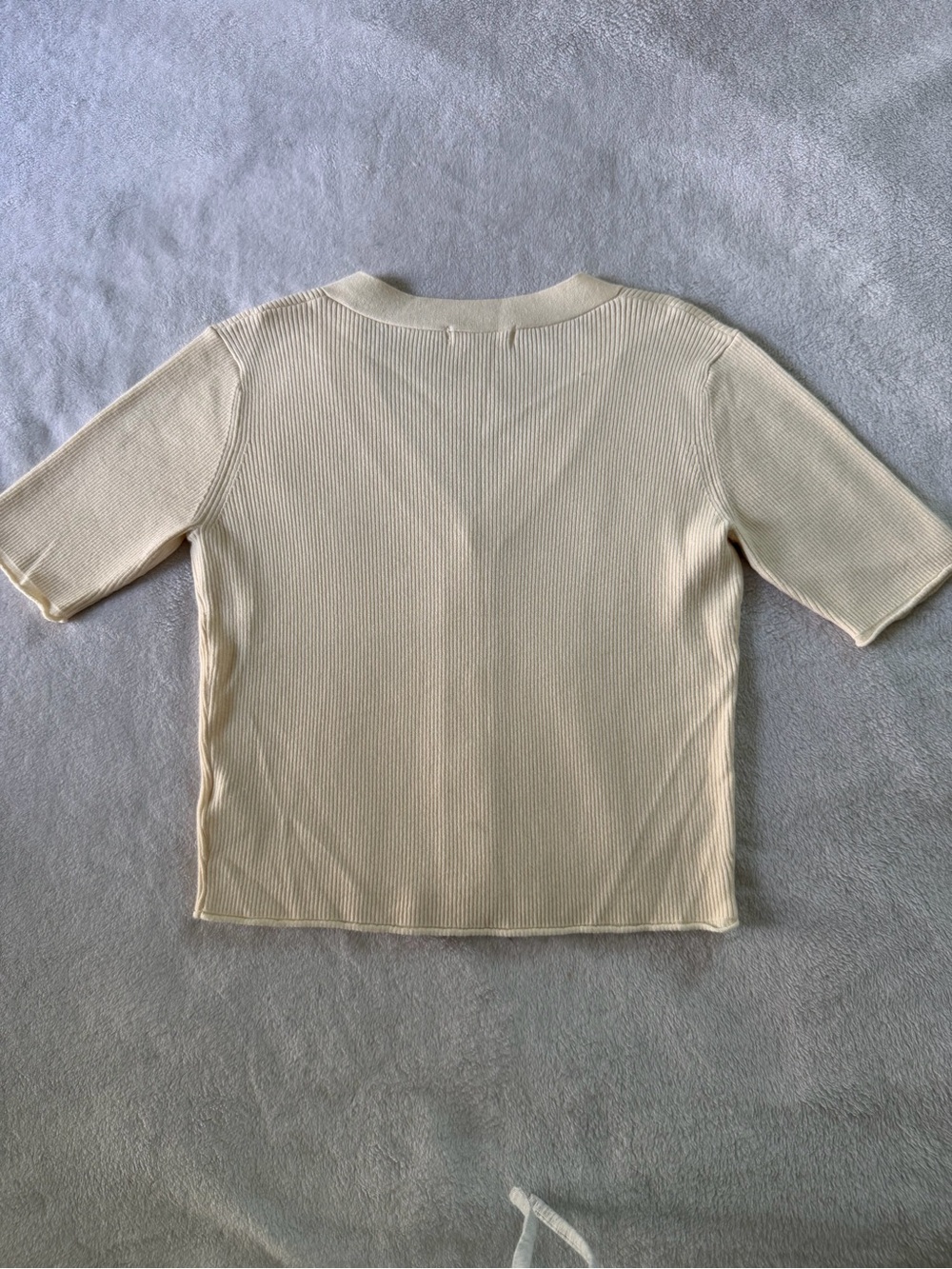 Mod Ref Soft Ribbed V-Neck Button Front Top - Cream - Picture 4 of 4
